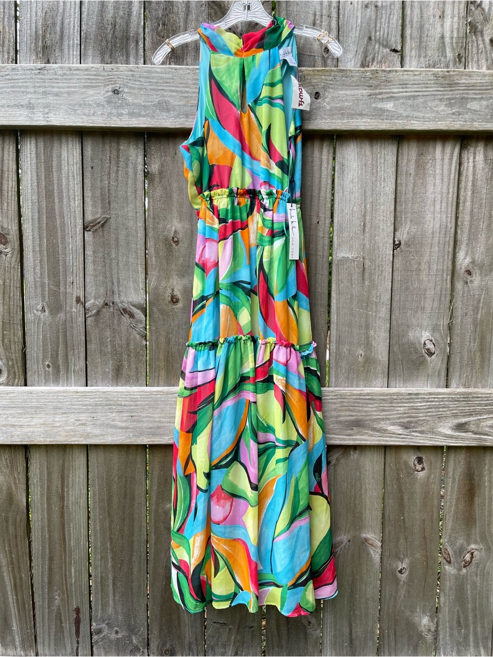Nicole Miller Multicolor Abstract Leaf-Print Maxi Dress Sz M